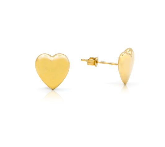 Puff Heart Stud Earrings 14K Yellow Gold