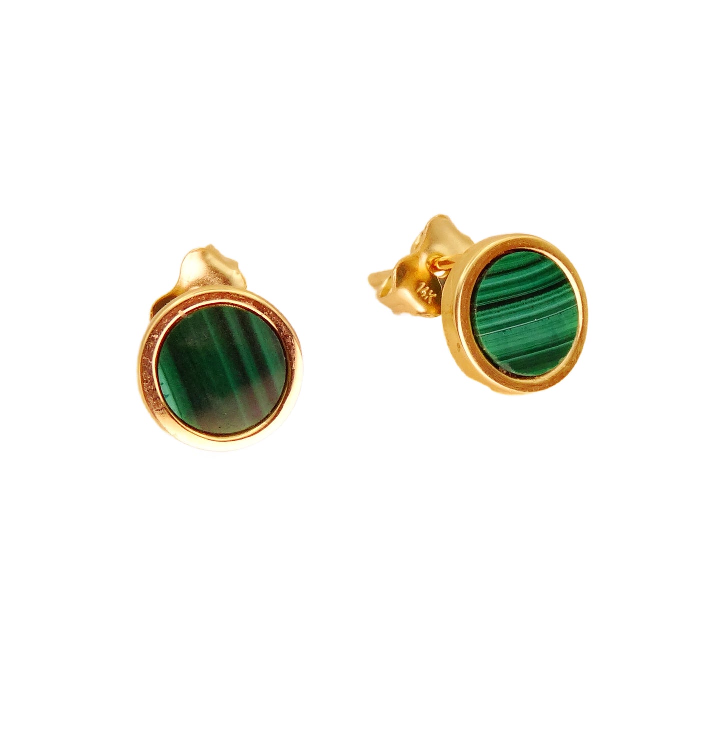 Circle Bezel Malachite Stud Earrings