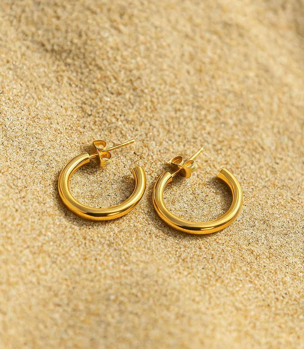 Open Gold Thin Tube Hoop Earrings