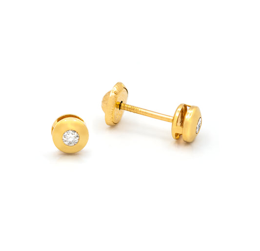 14K Gold Bezel Diamond Earrings with Screwback