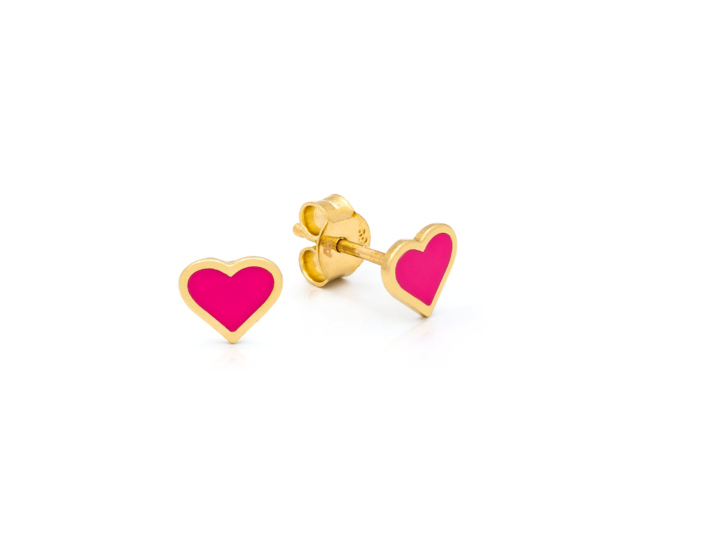 14K Gold Pink Heart Enamel Earrings
