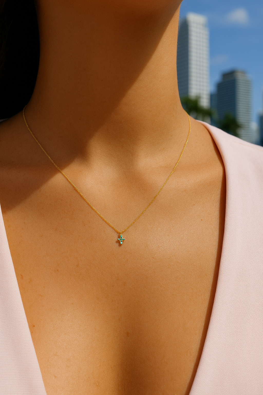 Color Stone Gemstone Super Miniature Cross Necklace