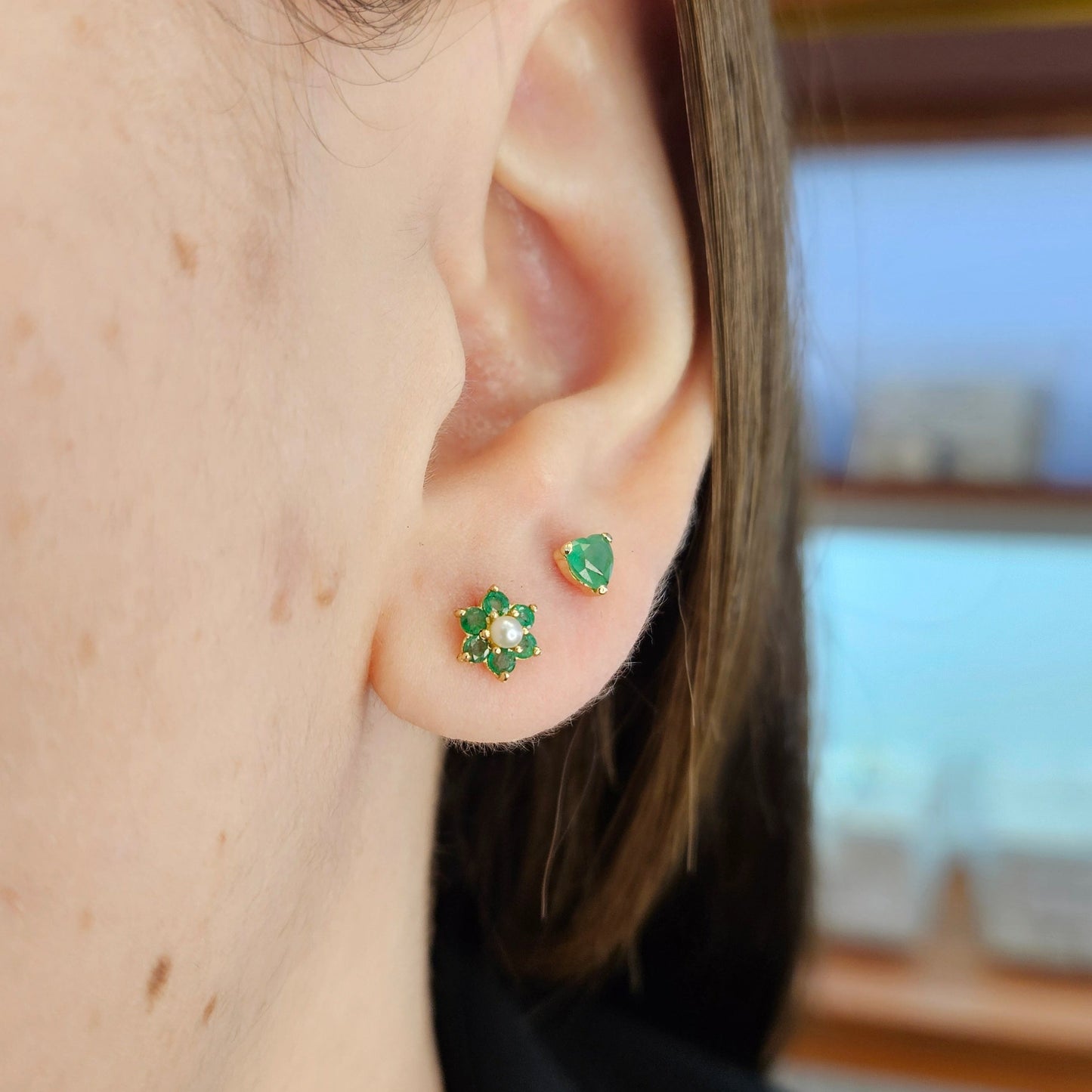 Color Stone Heart Baby Earrings 4X4MM
