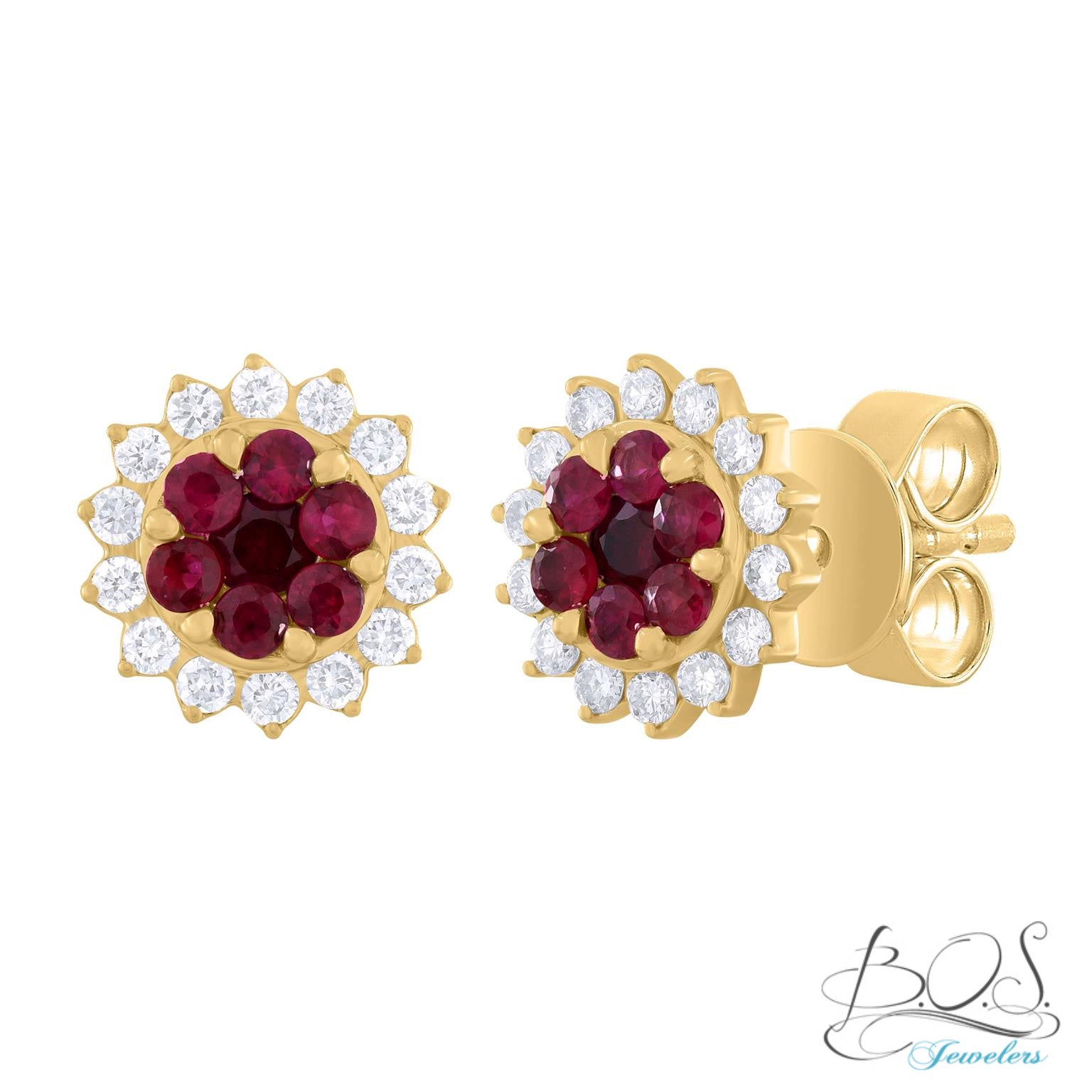 Small Gold Plated Hoop Earrings with Red Stone | Juulry.com