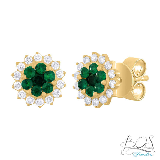 14K Gold Diamond Flower with Color Stone Earrings.