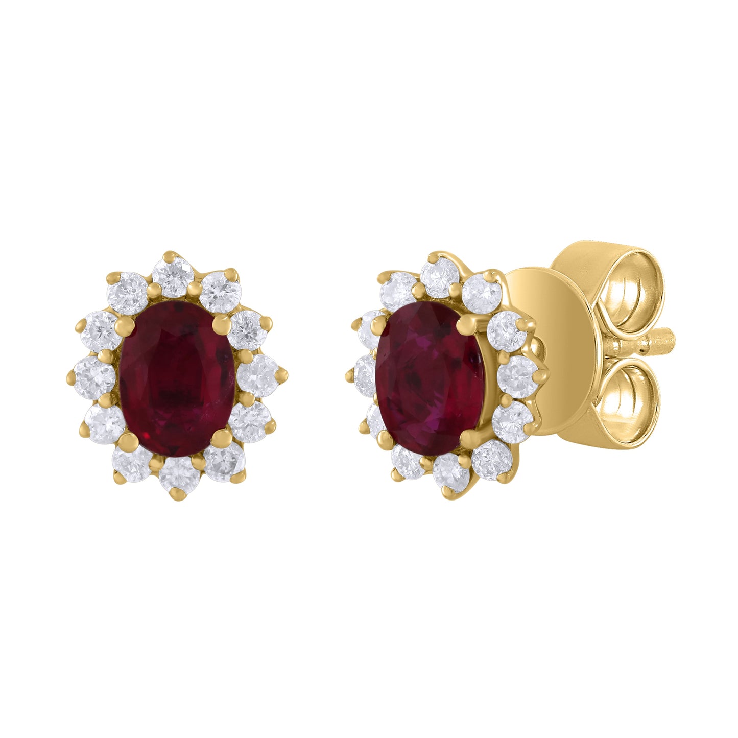 14K Gold Oval Blue Sapphire, Emerald or Red Ruby and Diamond Earring