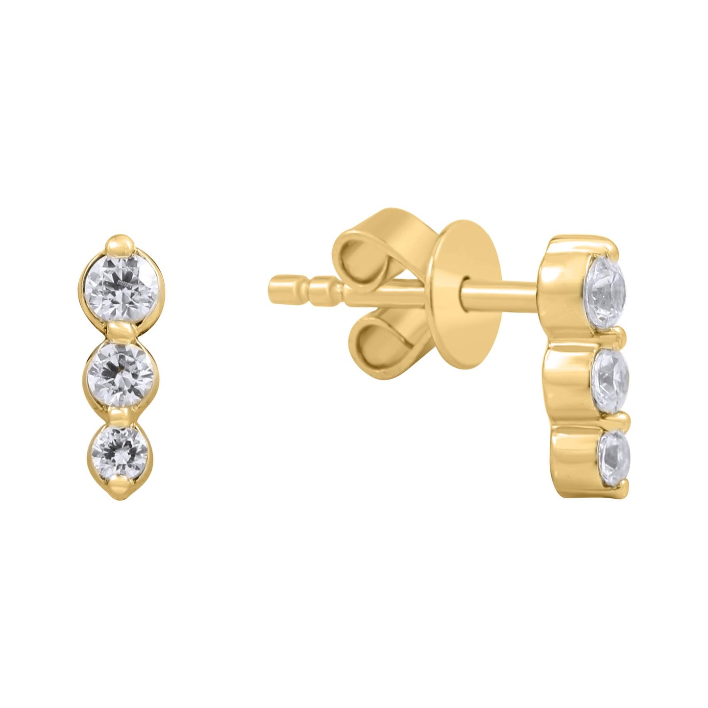 14K Gold Miniature Trio Diamond Earrings