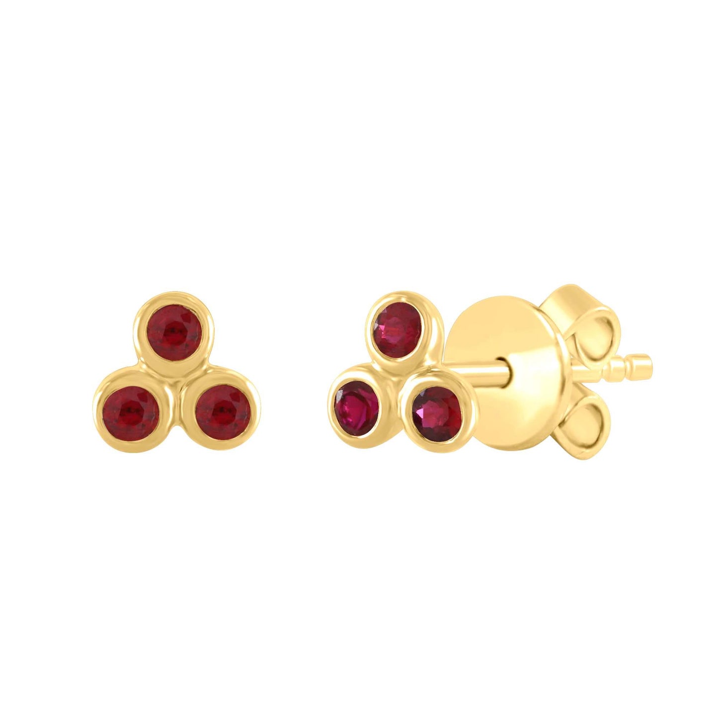 14K Gold Three Bezel Color Stone Earrings