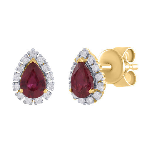 14K Gold Pear Shape Ruby with Diamonds Gift Set