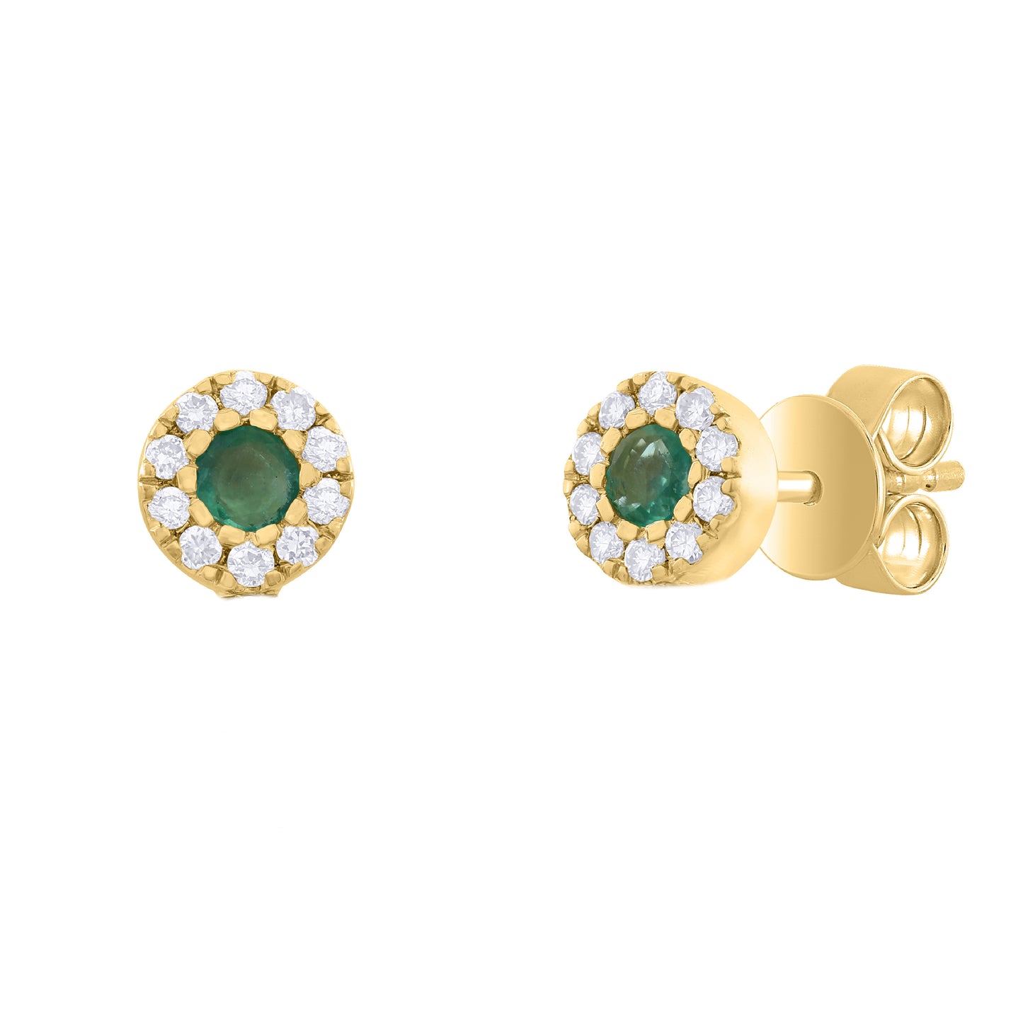 14K Gold Mini Circle Diamond and Color Stone Earrings