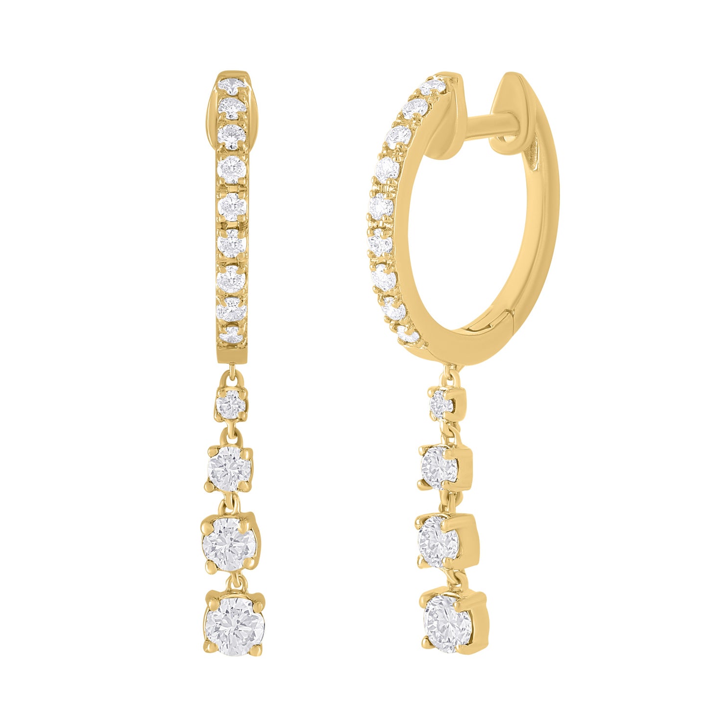Timeless Sparkle 14K Gold Dangle Pave Diamond Huggie Earrings