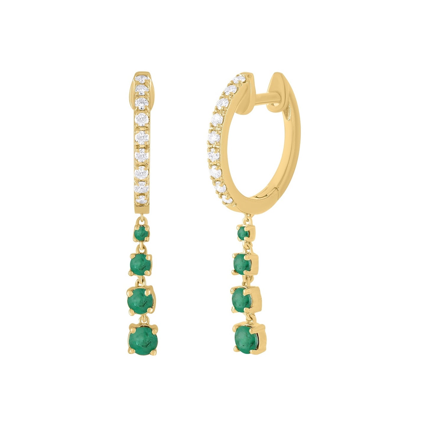 Gold Diamond Huggie Earrings with Dangling Color Stones