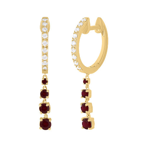 Gold Diamond Huggie Earrings with Dangling Color Stones
