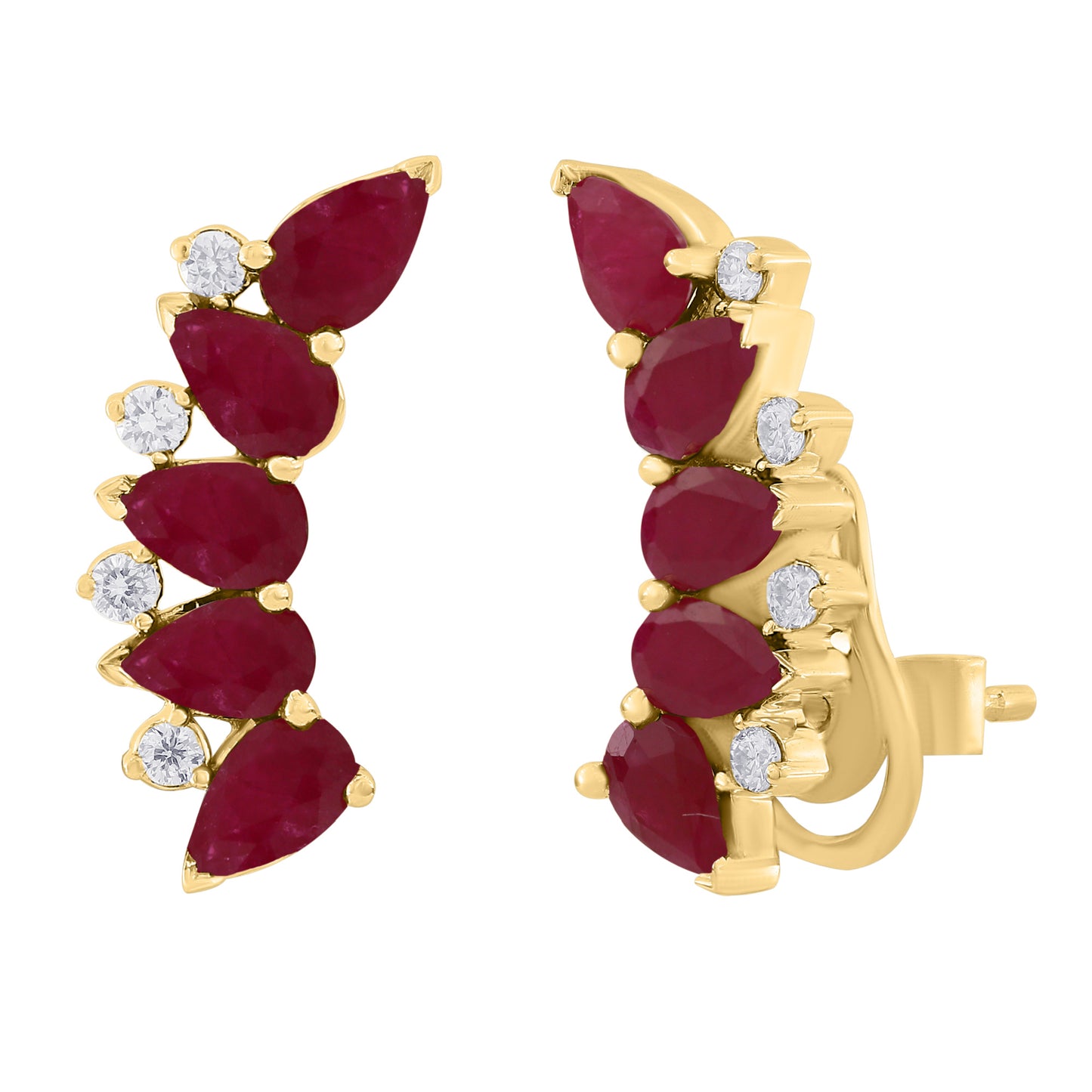 Pear Shape Color Stone and Diamond Crawler Earrings