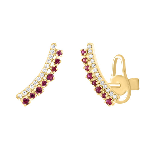 Double Row Color Stone And Diamond Crawler Earrings
