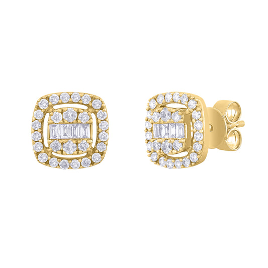 Cushion Halo Diamond Baguette Cluster Earrings