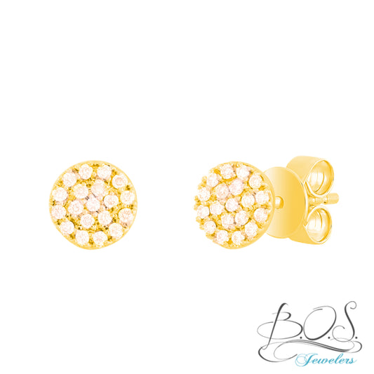 Round Diamond Pave Set Earrings 14K Gold