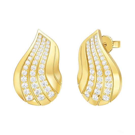 14K Yellow Gold Diamond Leaf Earrings