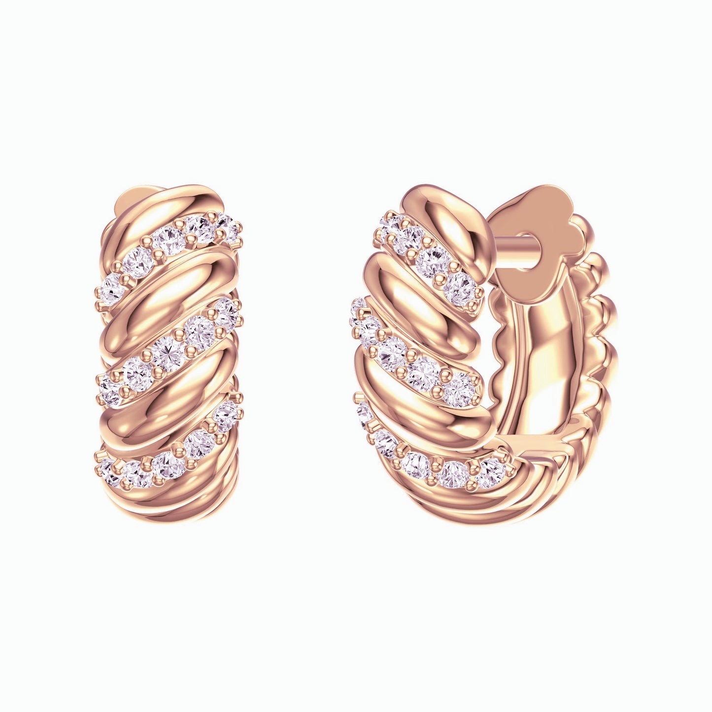 Rope Design Diamond Huggies  14K Gold