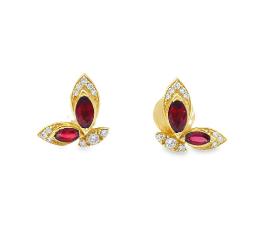 Fancy Color Stone Marquise And Diamond Earrings