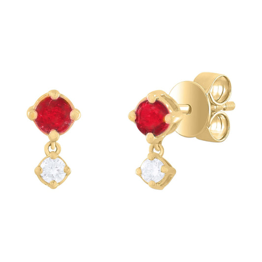 Mini Color Stone And Diamond Dangle Stud Earrings