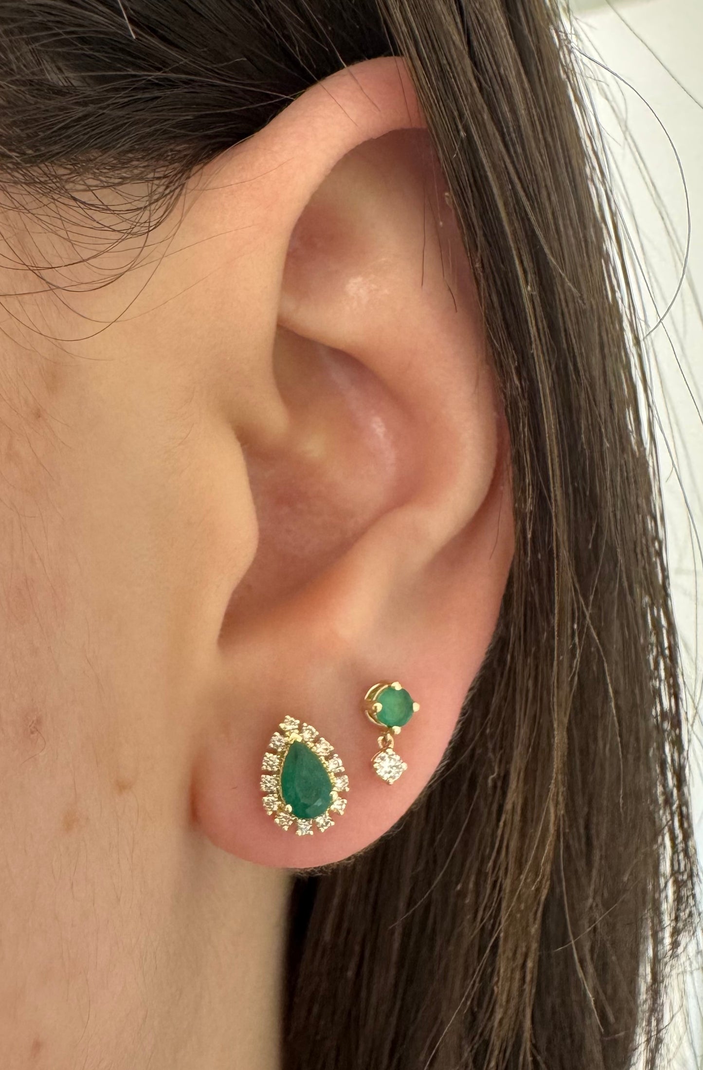 Mini Color Stone And Diamond Dangle Stud Earrings