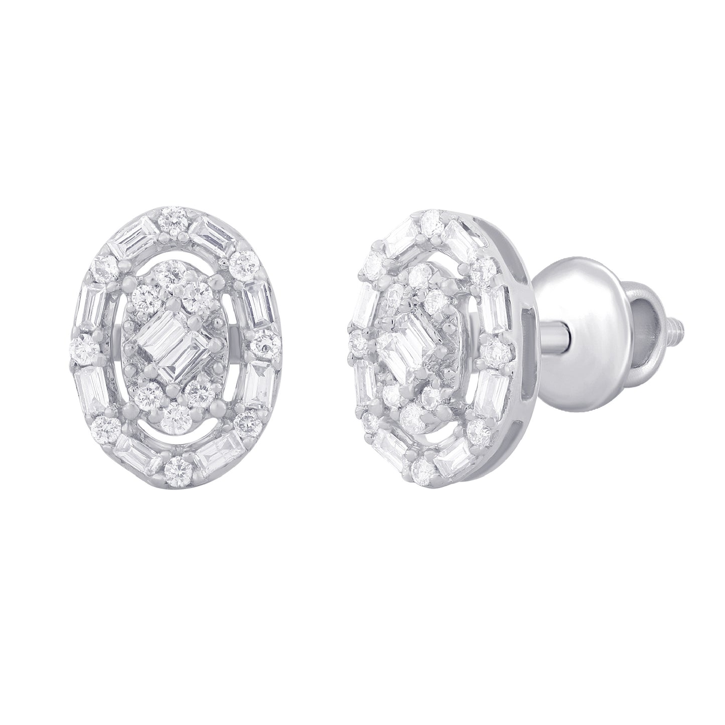 Oval Baguette Diamond Stud Earring