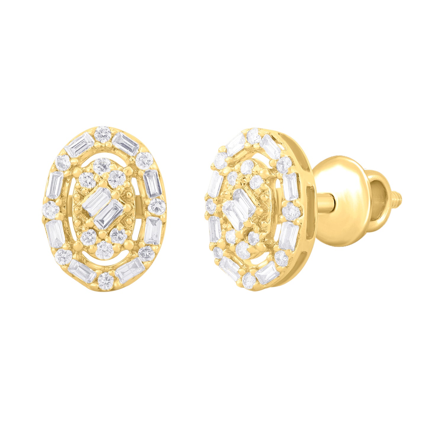 Oval Baguette Diamond Stud Earring