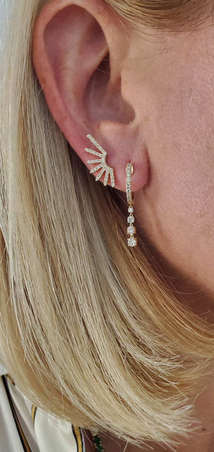 Timeless Sparkle 14K Gold Dangle Pave Diamond Huggie Earrings