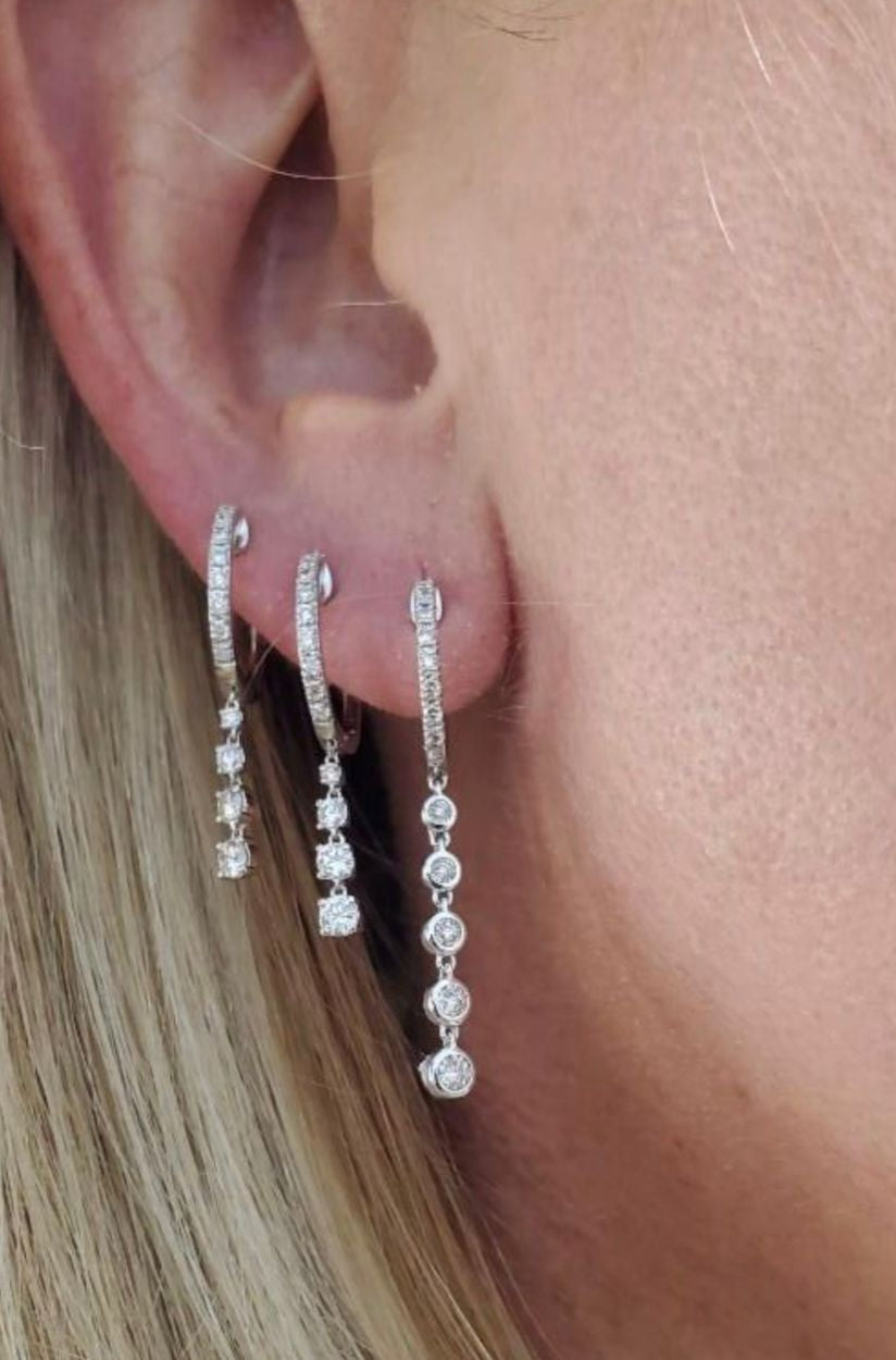 Timeless Sparkle 14K Gold Dangle Pave Diamond Huggie Earrings