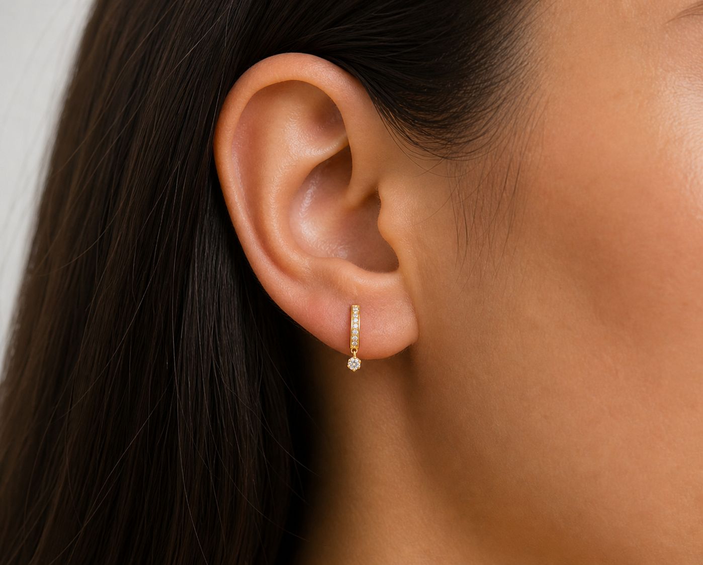 Mini Pave Diamond Huggies with Dangling Diamond