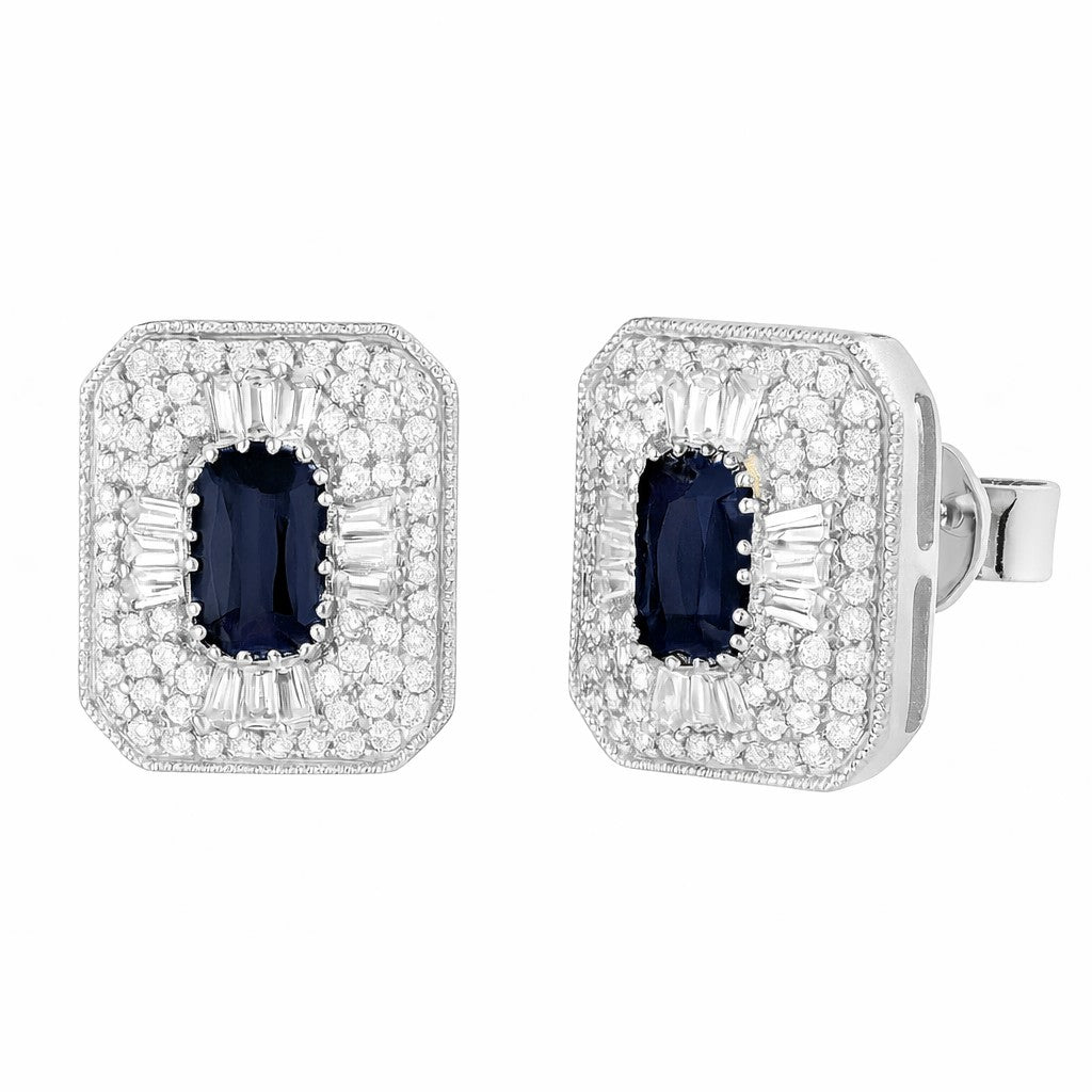 Opulent Mosaic Diamond Halo Step Cut Rectangular Color Stone Earrings