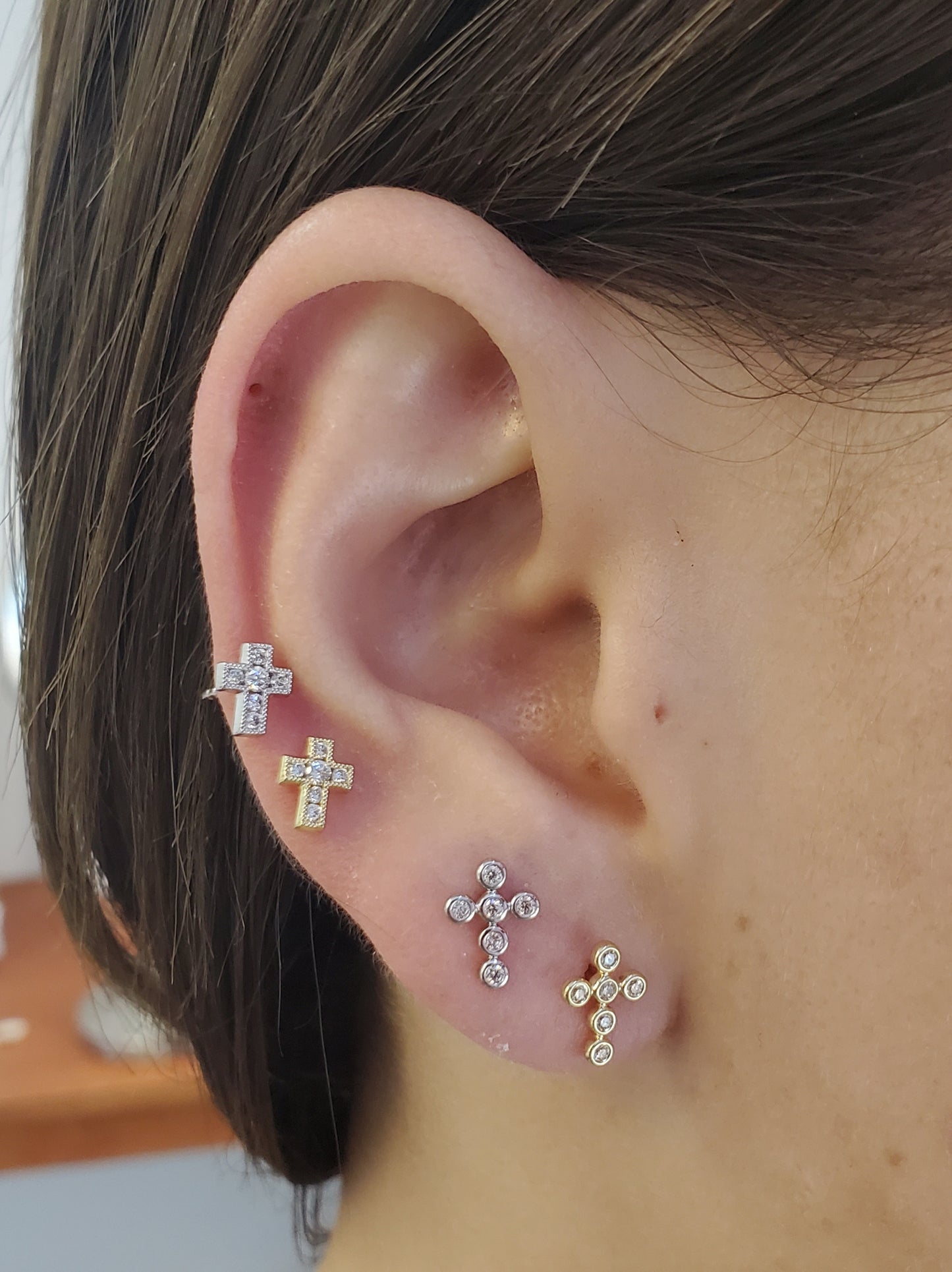 Mini Diamond Pave Cross Earrings