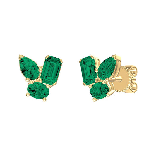 Trio Multi-Shape Freeform Color Stone Cluster Earrings