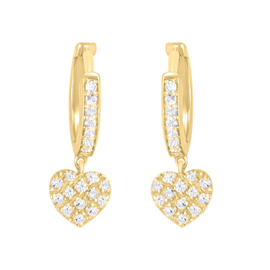 Heart Diamond Pave Dangle Huggie Earrings