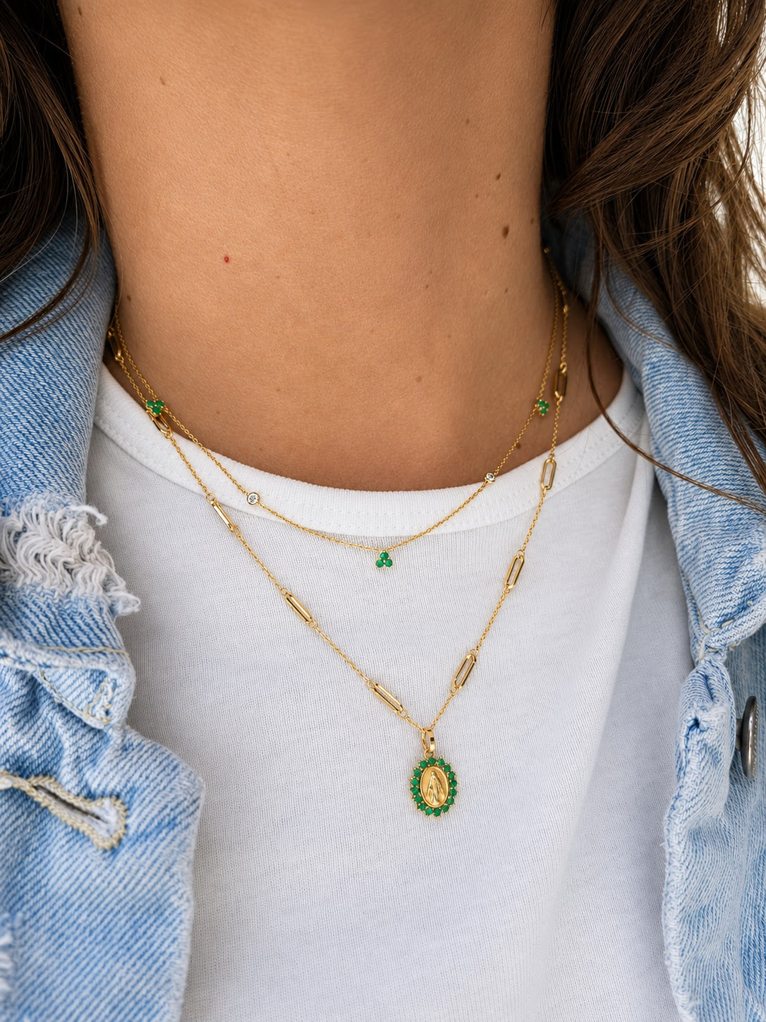 Mini Color Stone Miraculous Medal Pendant