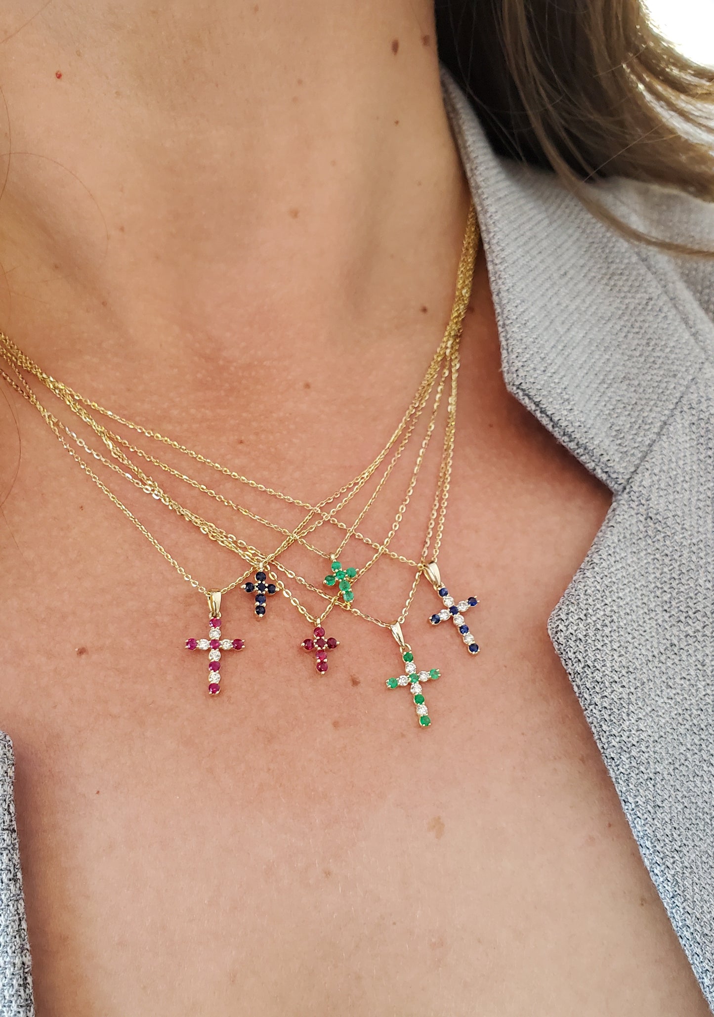 Color Stone Gemstone Miniature Cross Necklace