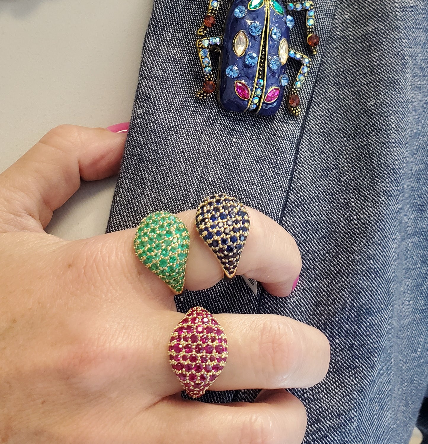 Opulent Large Dome Color Stone Pave Ring