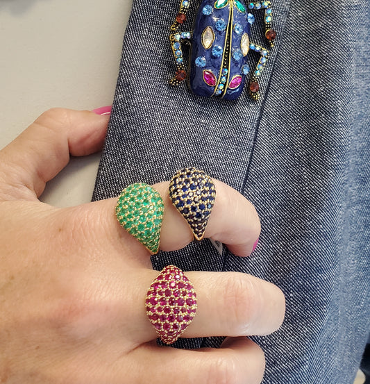 Opulent Large Dome Color Stone Pave Ring