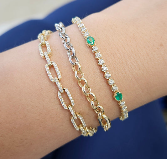 Golden Glamour: 14K Gold Diamond Pave Paperclip Link Bracelet