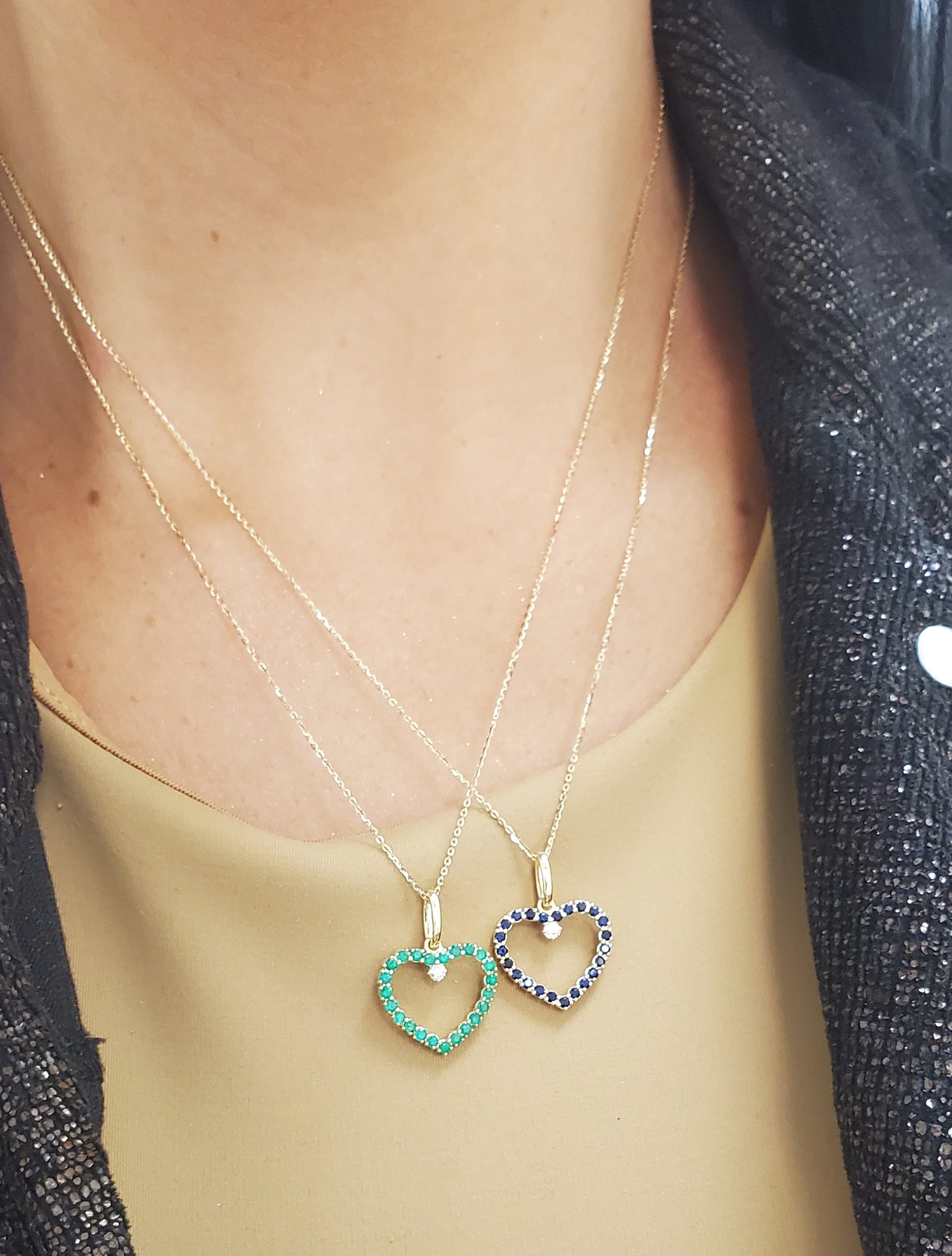 Color Stone Open Heart with Diamond Necklace