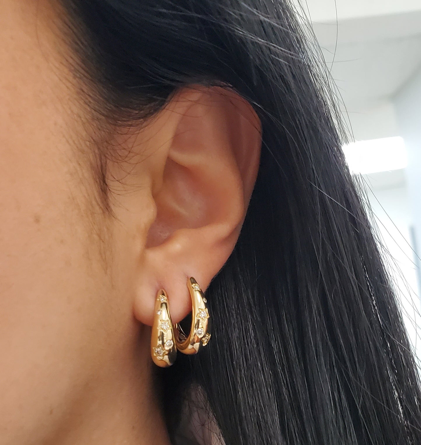 Diamond Star Half Hoop Earrings