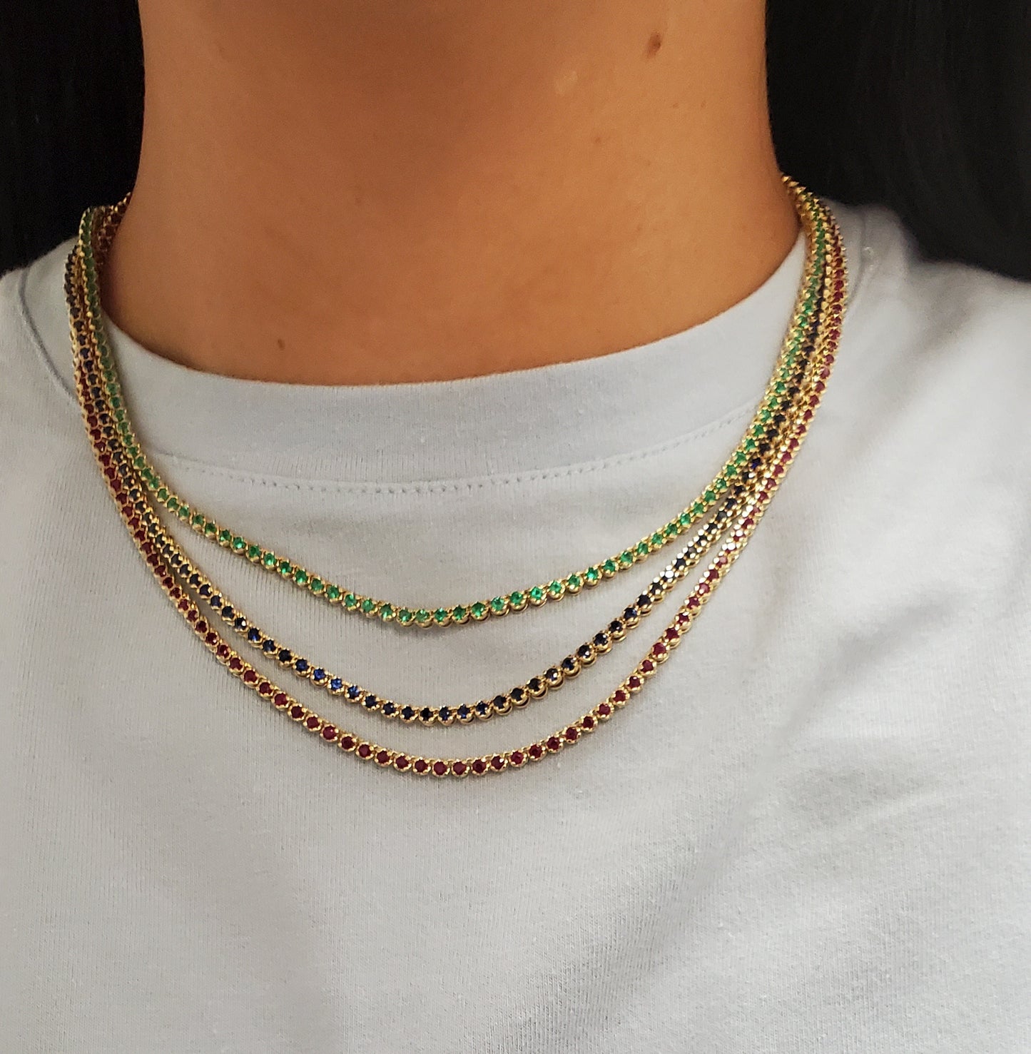 Straight Line Fine Color Stone Tennis Necklace