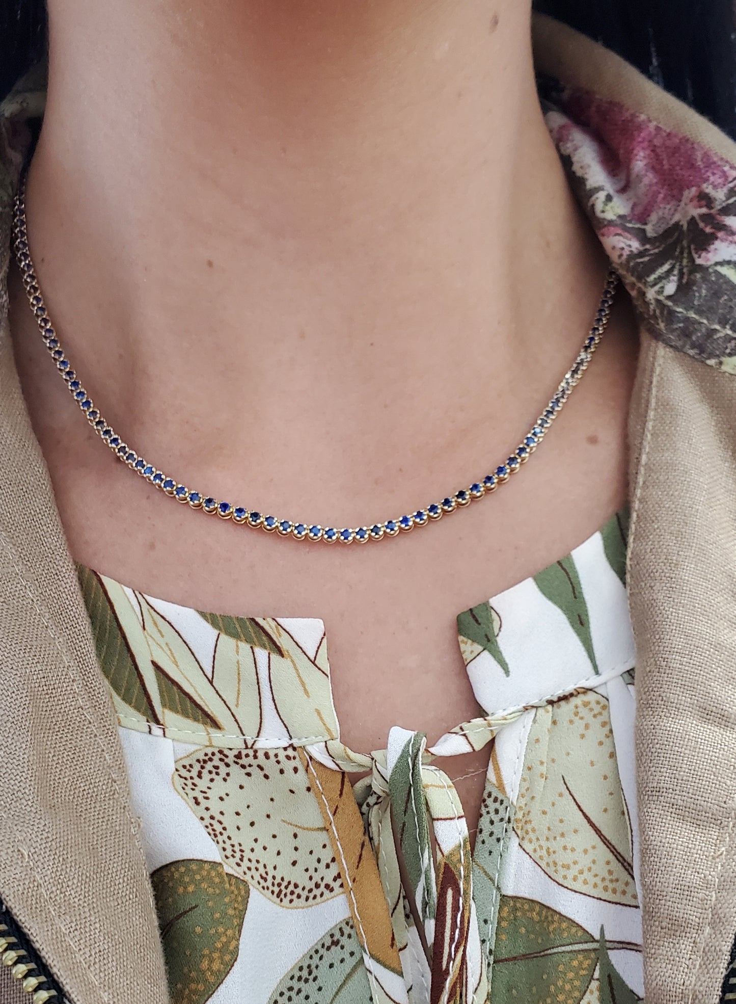 Straight Line Fine Color Stone Tennis Necklace