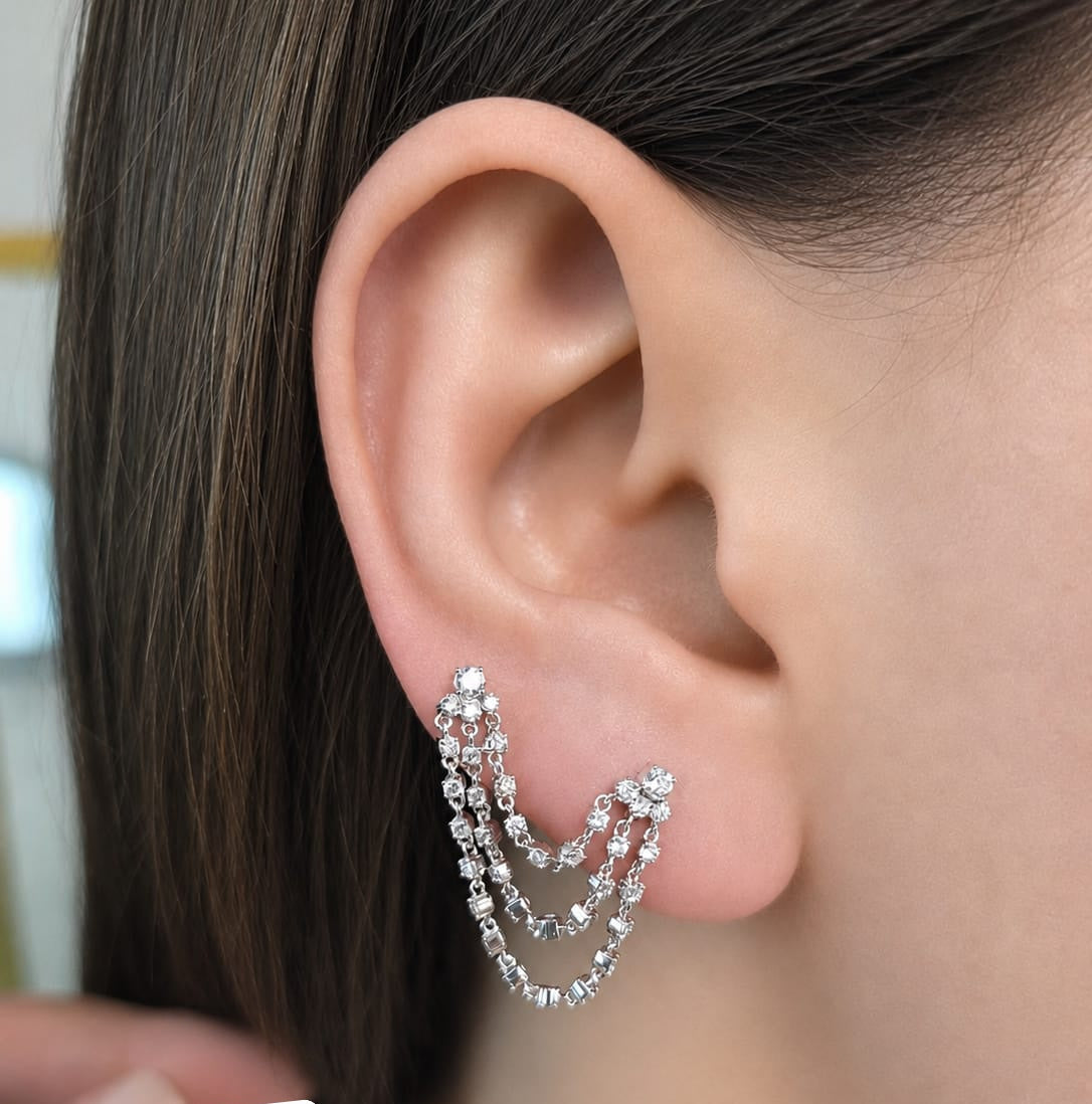 Diamond Triple Chain Stud Earring