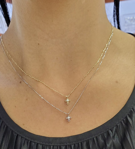 Mini-Miniature Diamond Ornate Cross Necklace