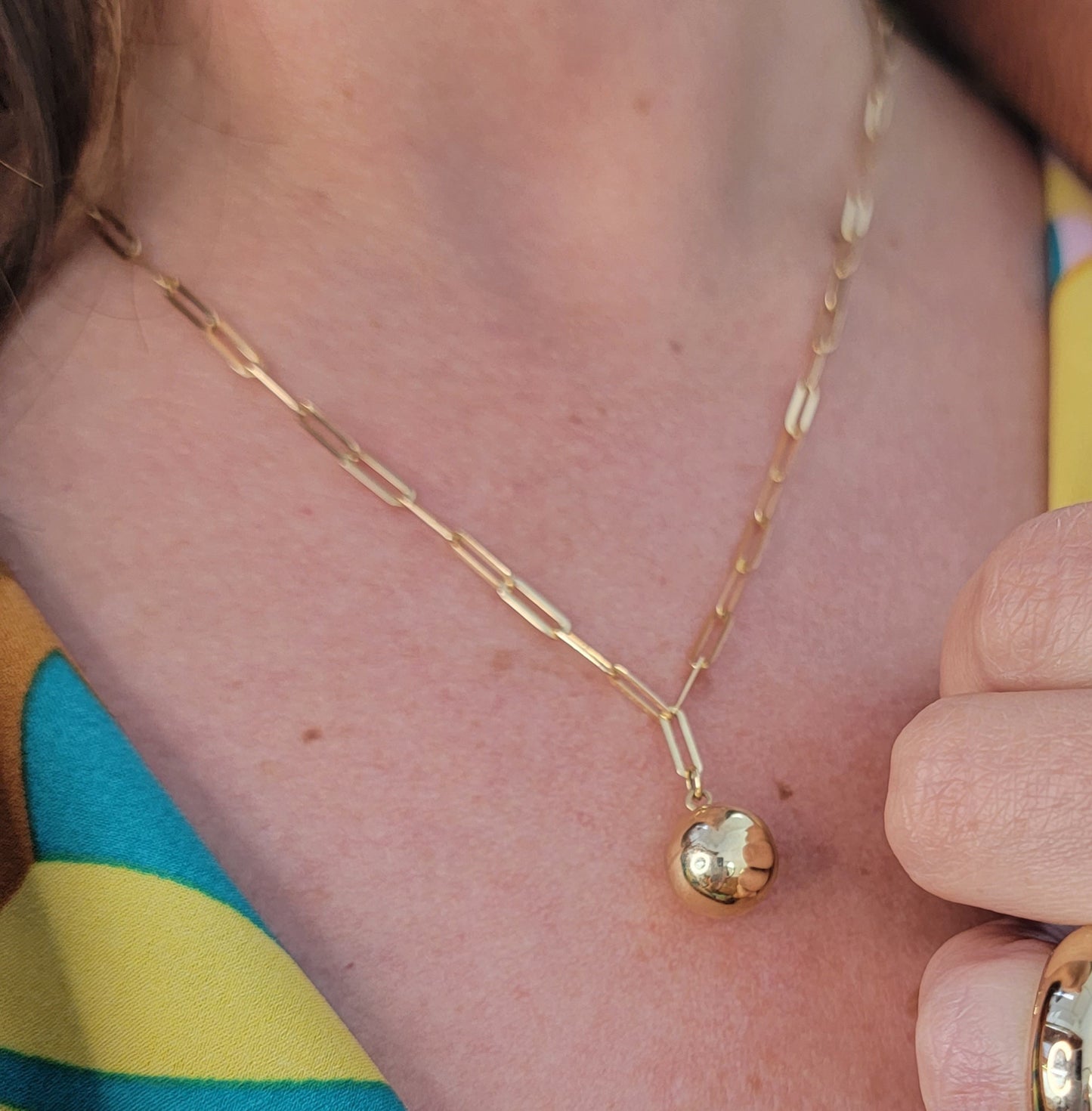 Modern Luxe: 14K Gold Paperclip Chain Necklace with Bold Ball Pendant
