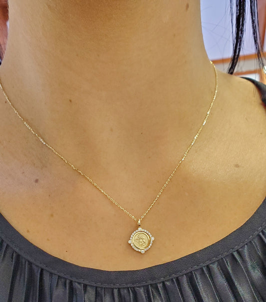 Cardinal Diamond Halo Cherubim Angel Medal Necklace