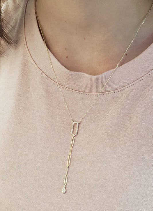 Oval Diamond Paperclip Lariat Necklace