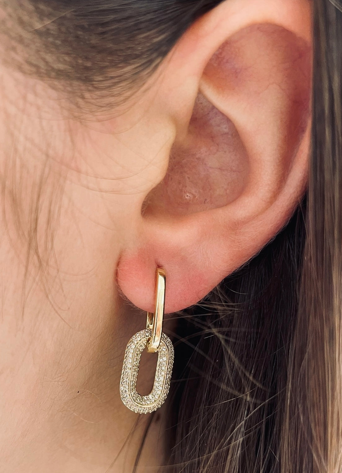 Paperclip Diamond Pave Dangle Earrings